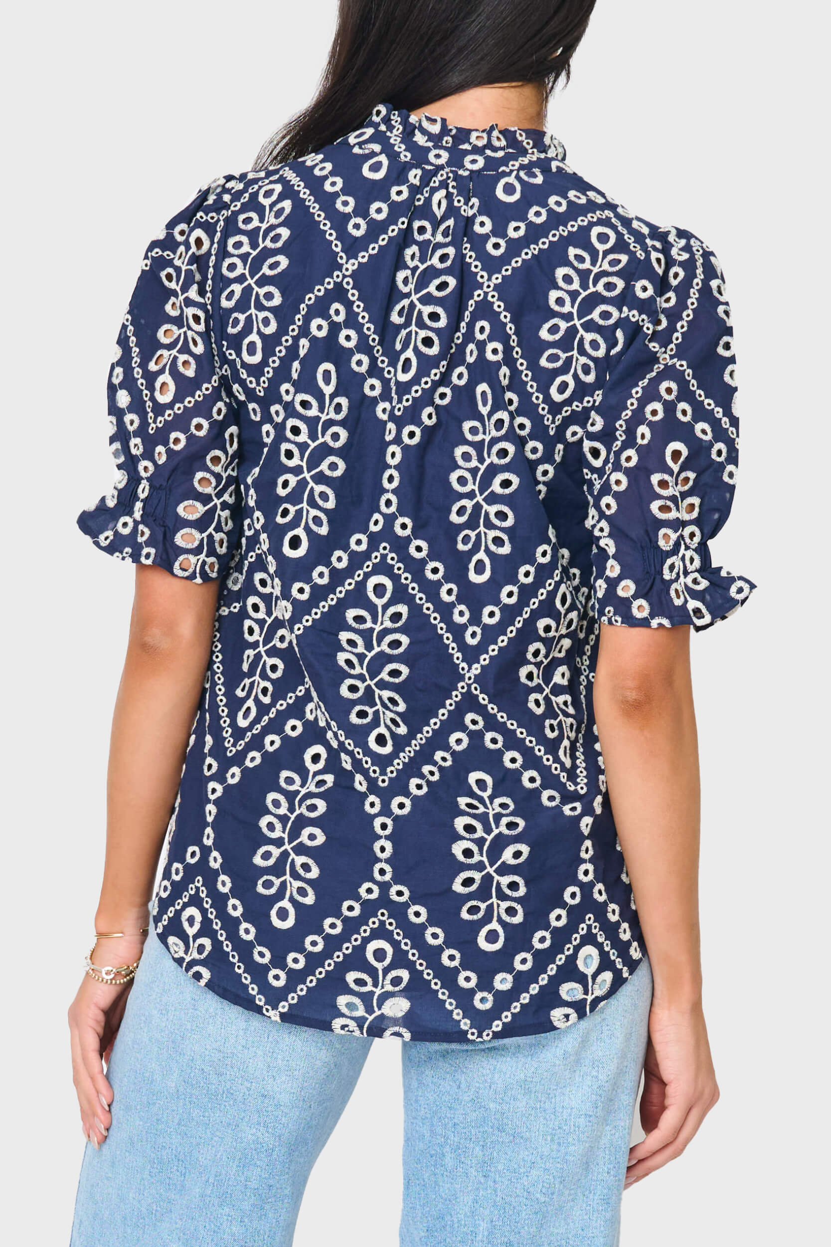 Dianthus Henley Puff Sleeve Eyelet Blouse