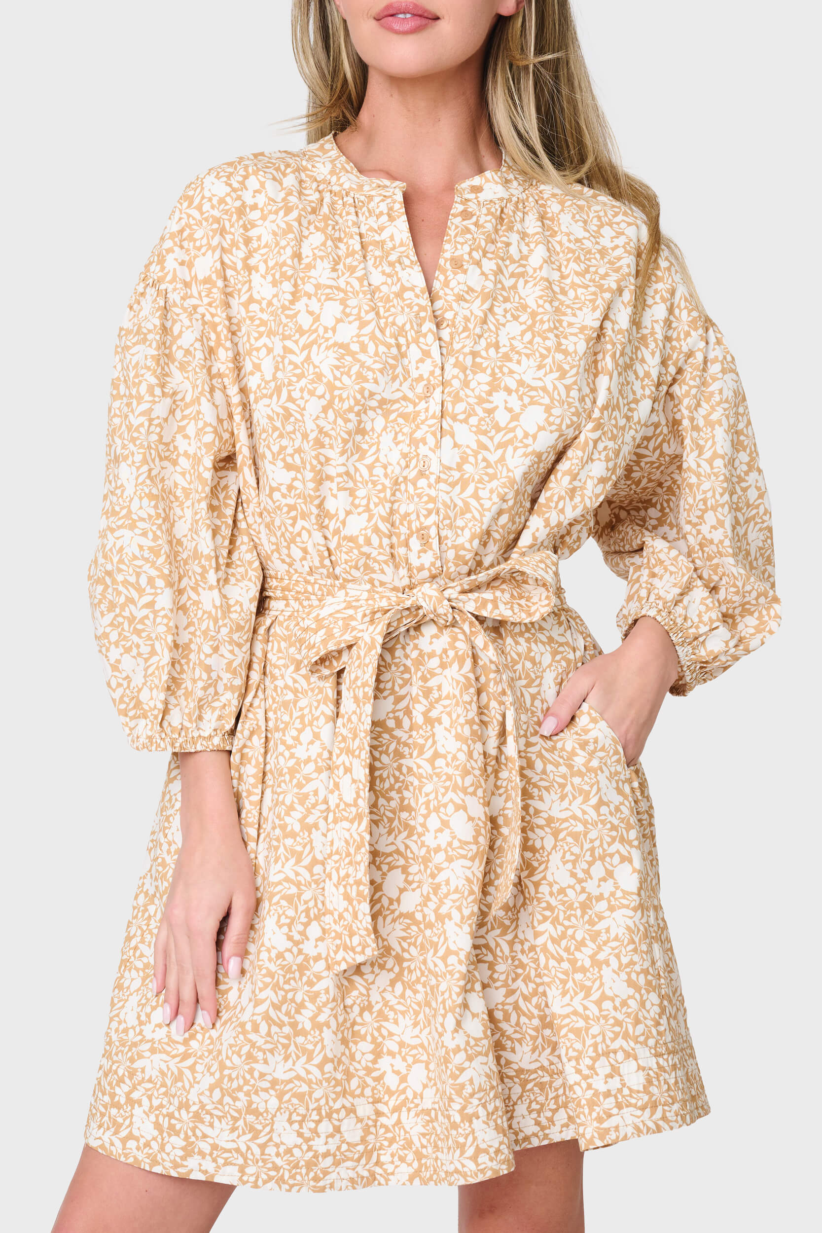 Ambition Puff Sleeve Belted Dress