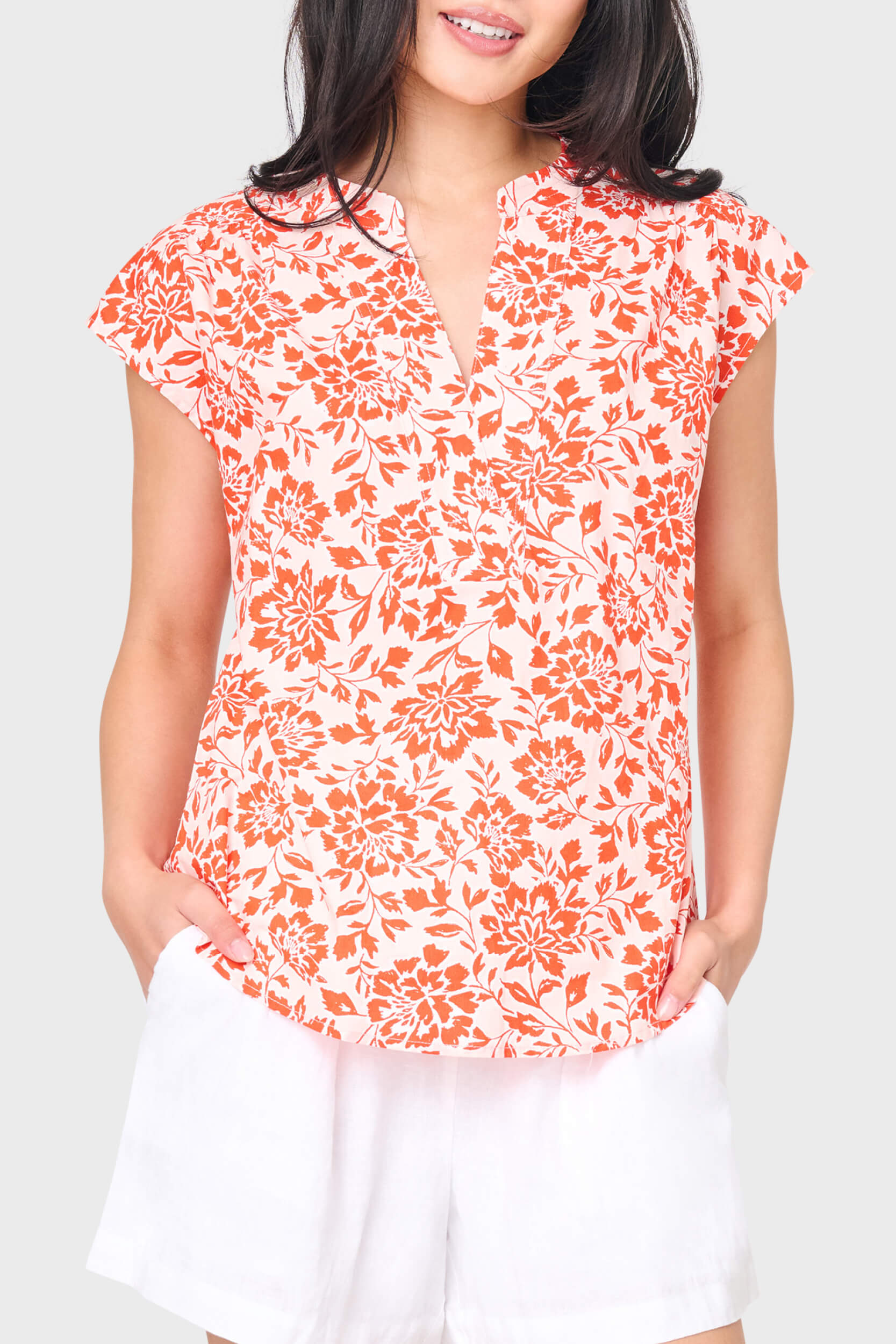 Cap Sleeve Notch Neck Blouse
