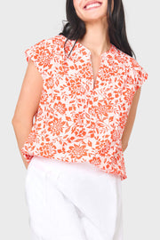 Cap Sleeve Notch Neck Blouse