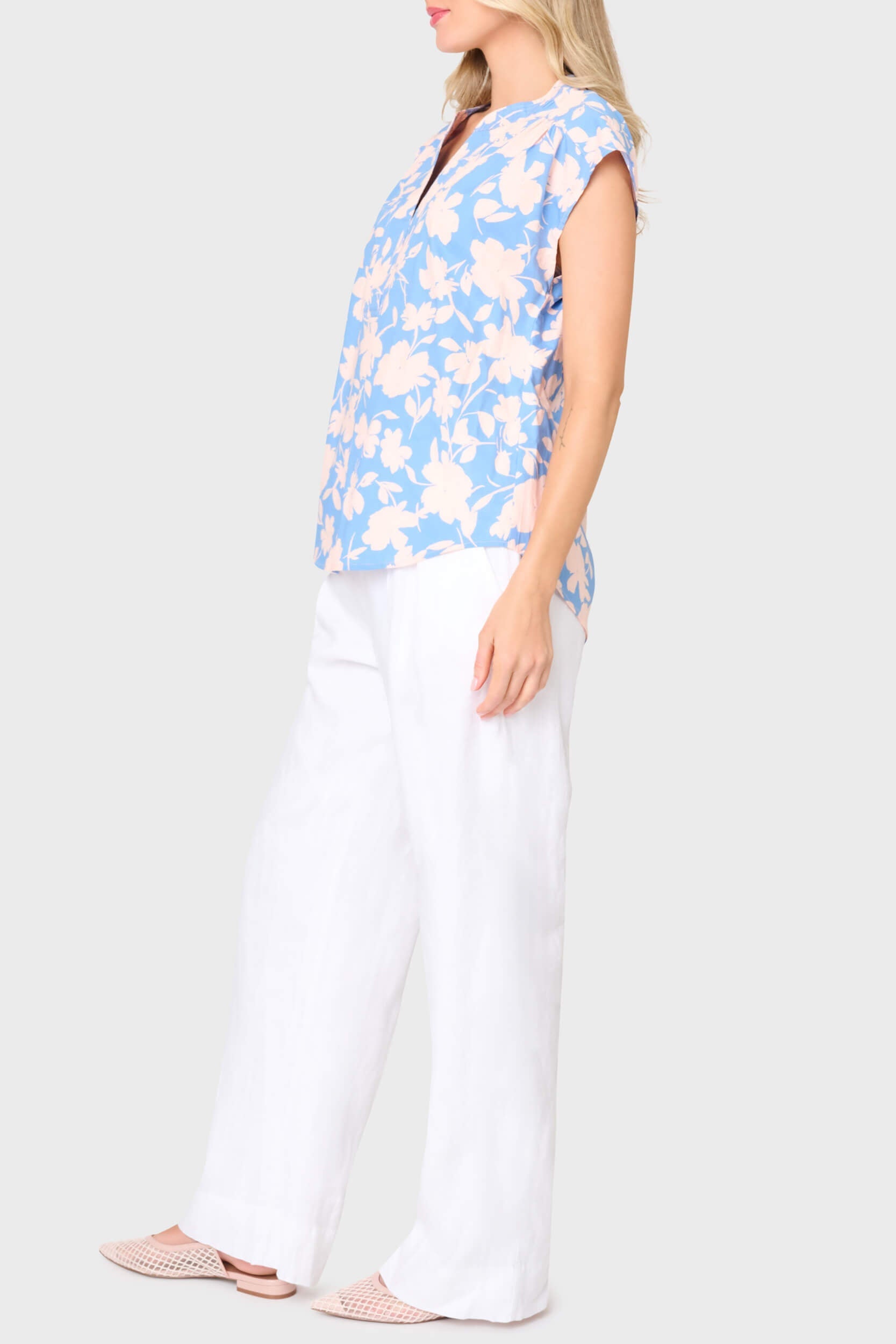 Cap Sleeve Notch Neck Blouse