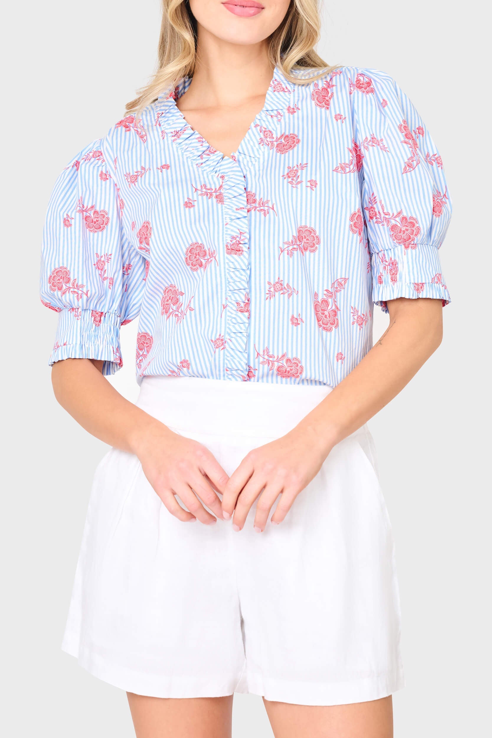 Iris Ruffle Front Button Down Top