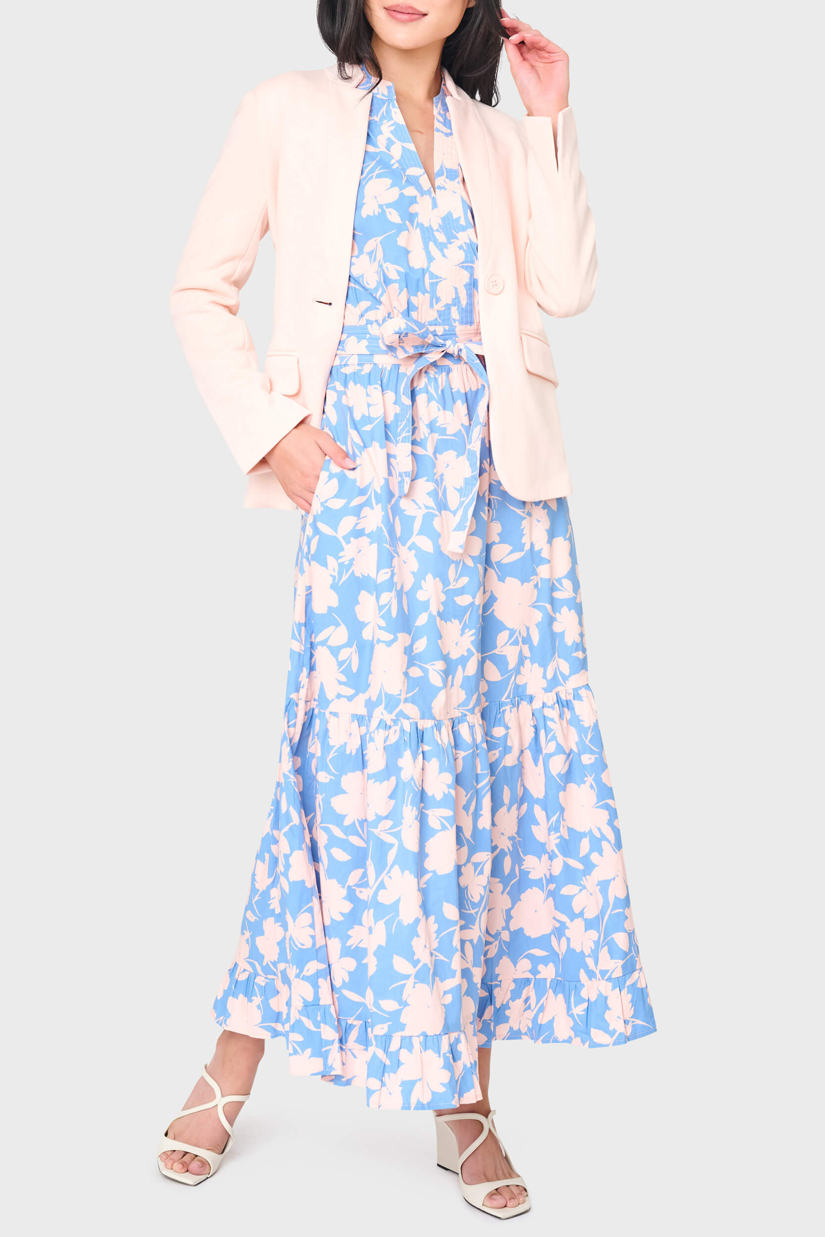 Notch Neck Flutter Sleeve Maxi Dress