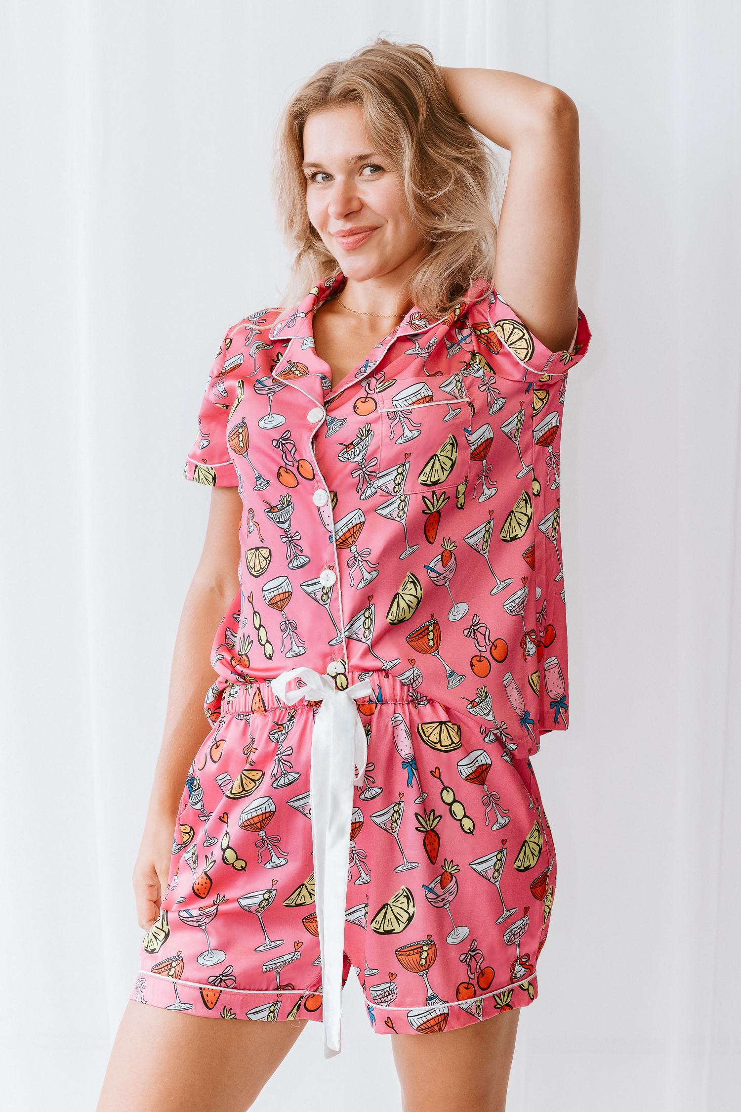 Cheers To Bedtime Satin Pajamas Shorts Set