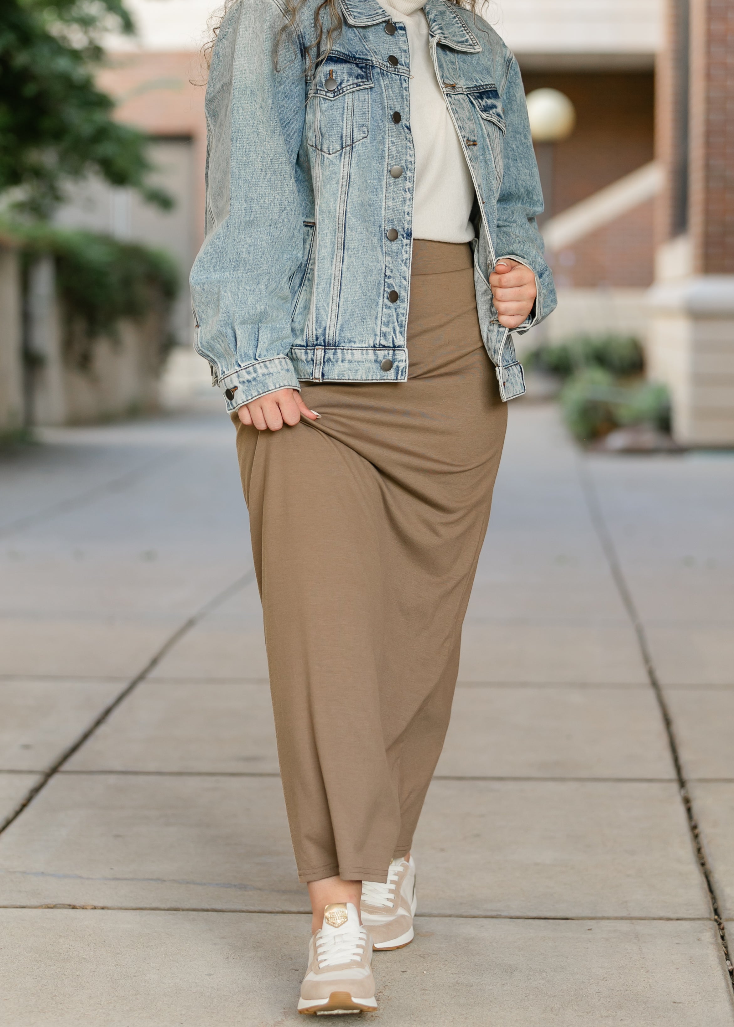 Clarise Taupe Premium Knit Maxi Skirt