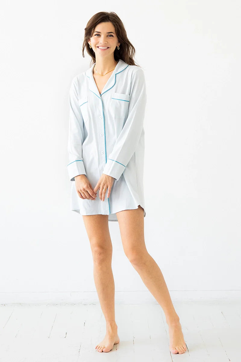 Classic Luxury Sleep Shirt In Brushed Pima Cotton