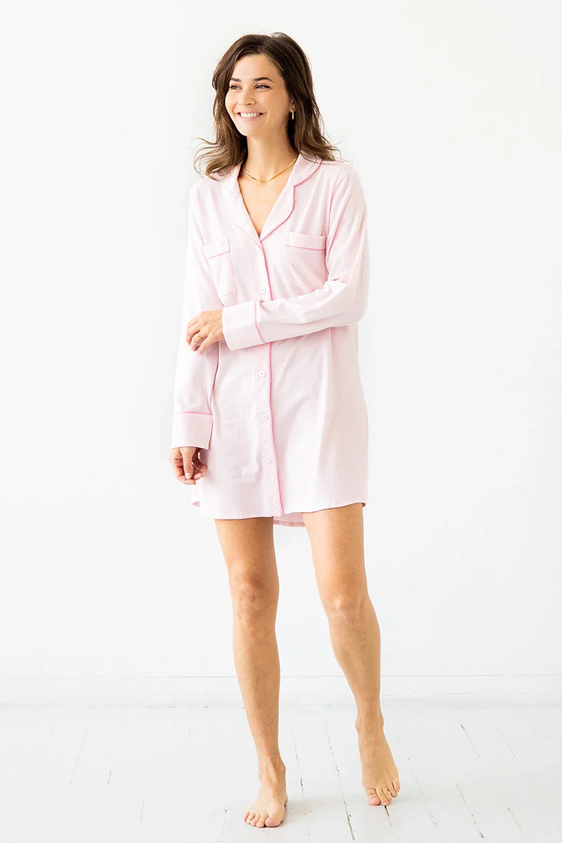Classic Luxury Sleep Shirt In Brushed Pima Cotton