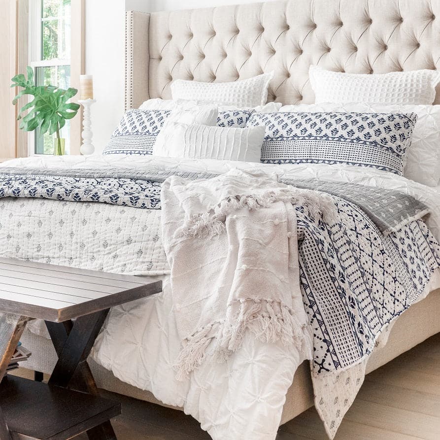 Hygge Kantha Pick Stitch Yarn Dyed Cotton Jacquard Quilt/coverlet Set