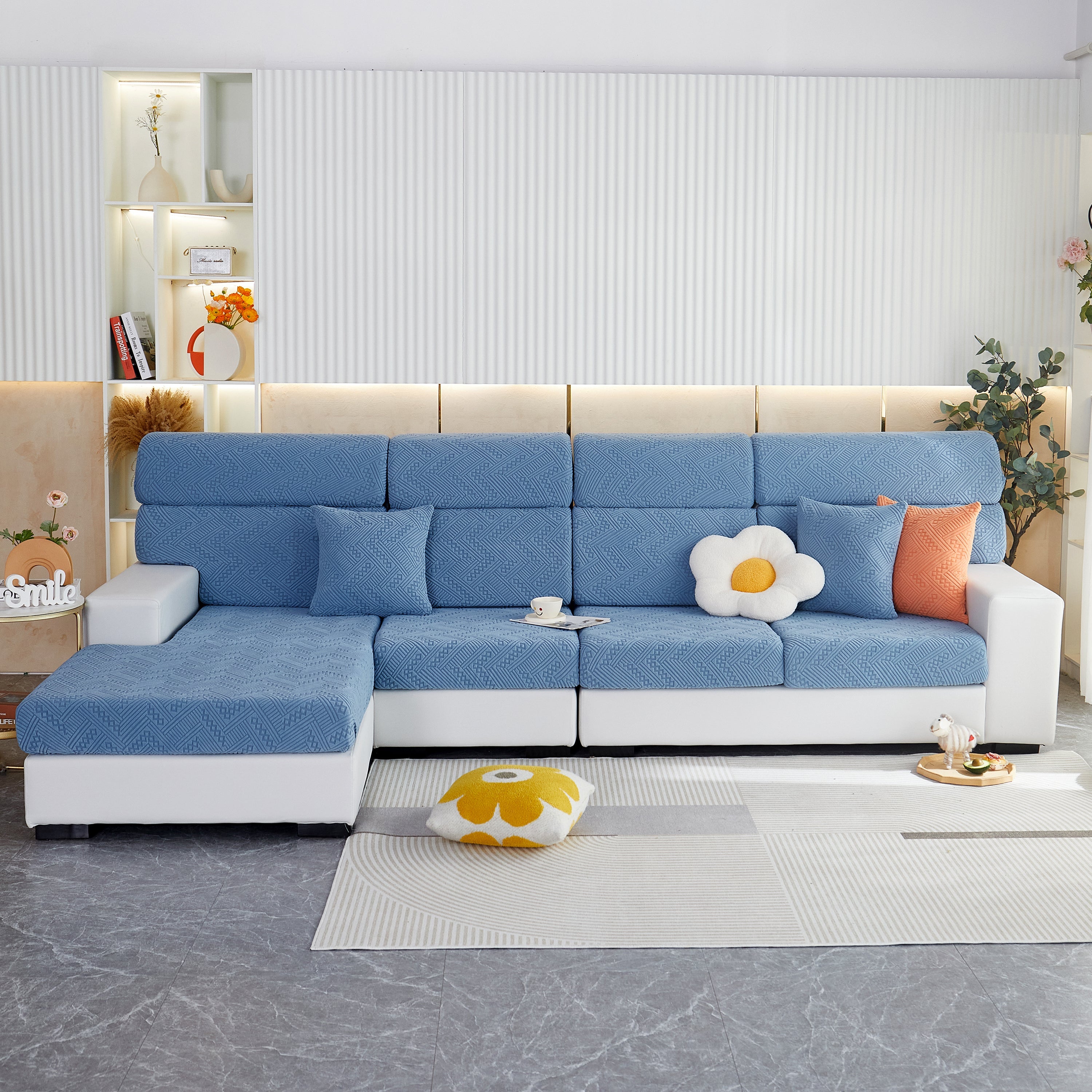 Stretch Jacquard Fleece Settee Cushion Covers, Stylish Non Slip Couch Cushion Covers For Sectional Sofas