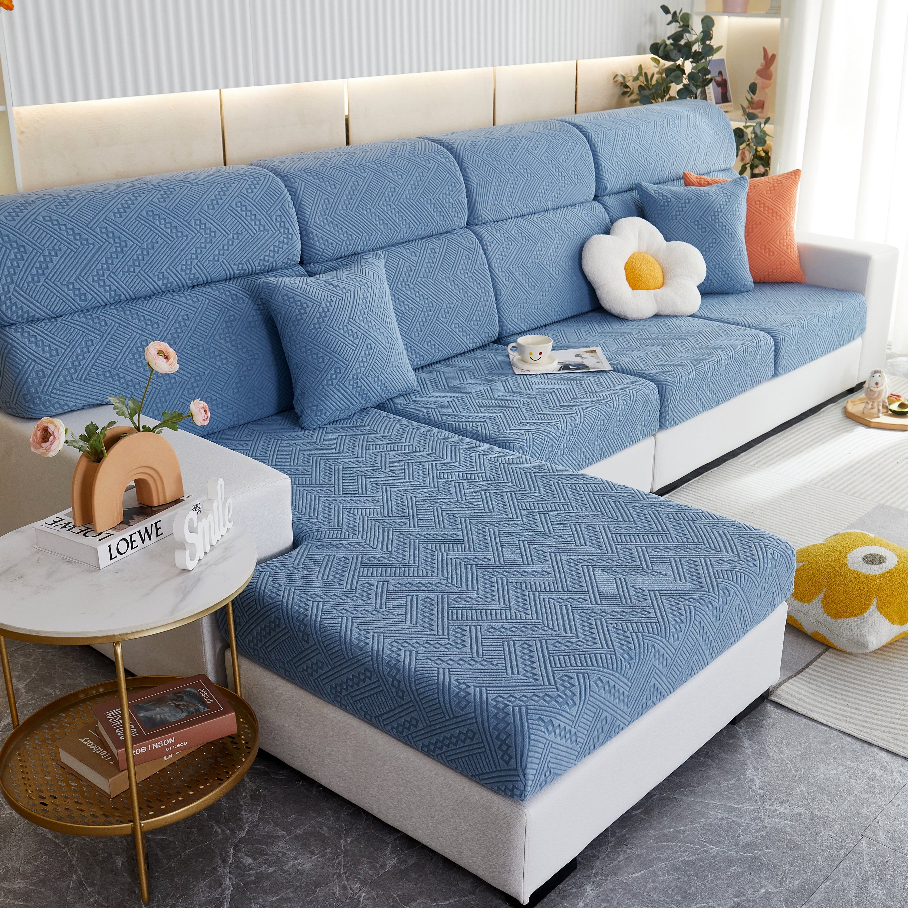 Stretch Jacquard Fleece Settee Cushion Covers, Stylish Non Slip Couch Cushion Covers For Sectional Sofas