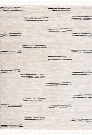Riad Black Striped White Rug With Tassels