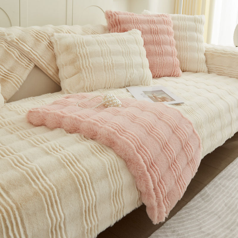 Chic Thickened Faux Rabbit Plush Couch Covers For Sofas 1/2/3/4 Seater, Ultra-soft Non Slip Sofa Cover