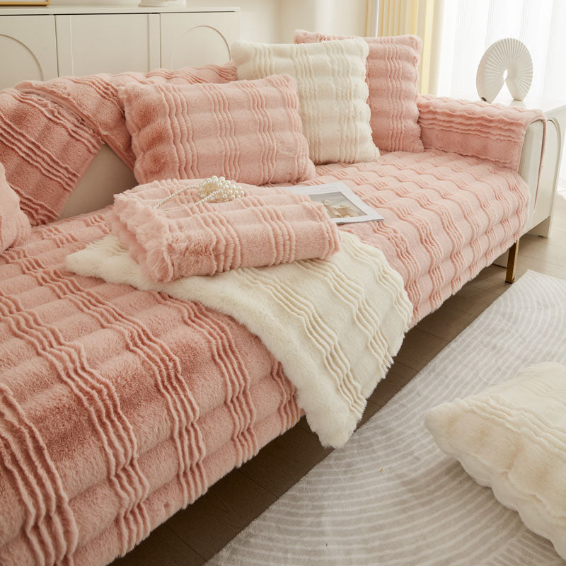 Chic Thickened Faux Rabbit Plush Couch Covers For Sofas 1/2/3/4 Seater, Ultra-soft Non Slip Sofa Cover