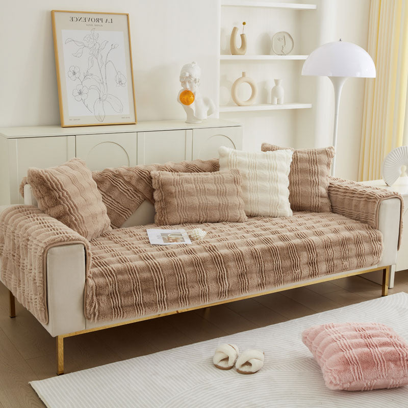 Chic Thickened Faux Rabbit Plush Couch Covers For Sofas 1/2/3/4 Seater, Ultra-soft Non Slip Sofa Cover