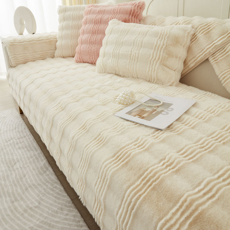 Chic Thickened Faux Rabbit Plush Couch Covers For Sofas 1/2/3/4 Seater, Ultra-soft Non Slip Sofa Cover