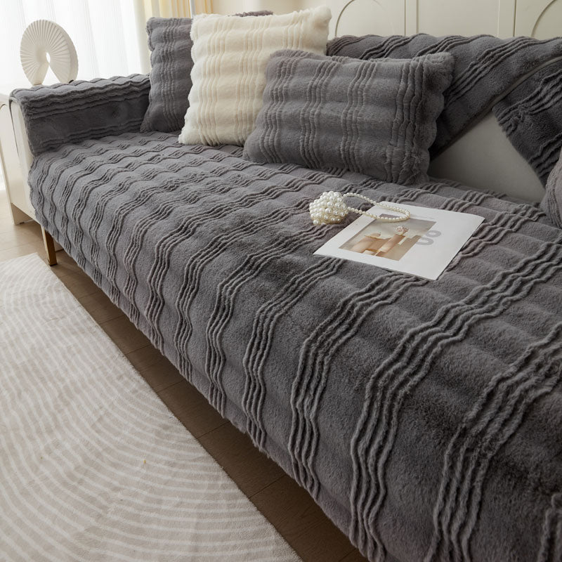 Chic Thickened Faux Rabbit Plush Couch Covers For Sofas 1/2/3/4 Seater, Ultra-soft Non Slip Sofa Cover
