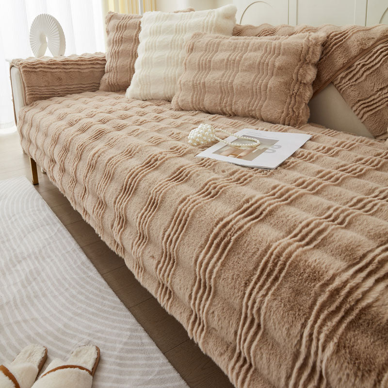 Chic Thickened Faux Rabbit Plush Couch Covers For Sofas 1/2/3/4 Seater, Ultra-soft Non Slip Sofa Cover