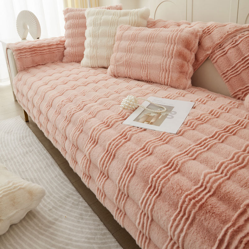 Chic Thickened Faux Rabbit Plush Couch Covers For Sofas 1/2/3/4 Seater, Ultra-soft Non Slip Sofa Cover