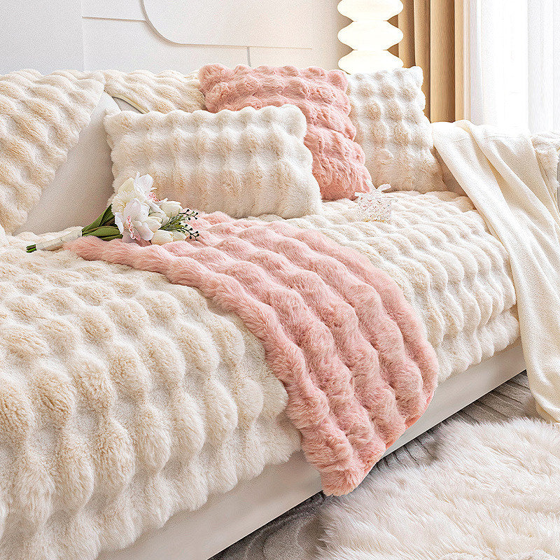 Chic Thickened Faux Rabbit Plush Couch Covers For Sofas 1/2/3/4 Seater, Ultra-soft Non Slip Sofa Cover