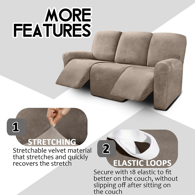 Kas Elastic Recliner Sofa Cover In Velvet Fabric - Fits 1/2/3/4 Seats - Ideal For Lazy Boy Recliner Chairs