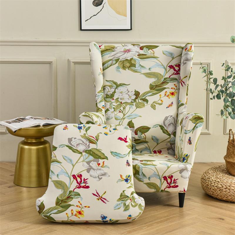 Stretch Spandex Nordic Floral Removable Wing Chair Cover, Relaxing Seat Covers Slipcovers For Armchairs