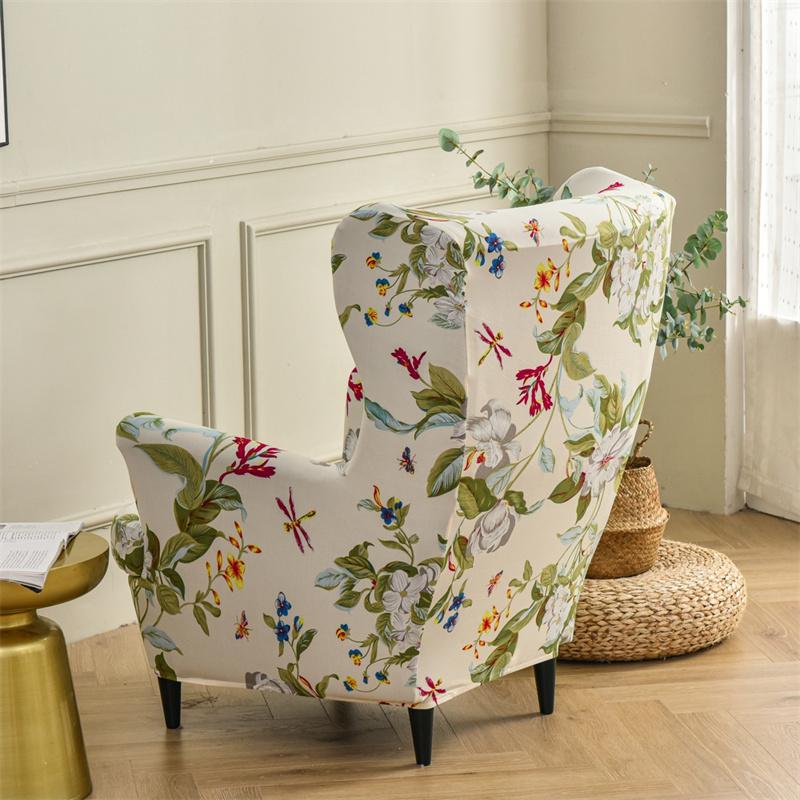 Stretch Spandex Nordic Floral Removable Wing Chair Cover, Relaxing Seat Covers Slipcovers For Armchairs