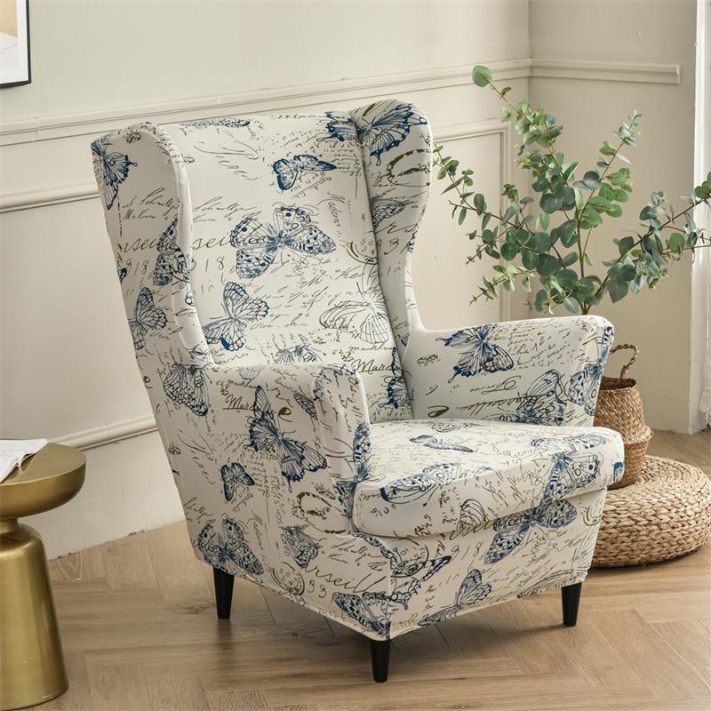 Stretch Spandex Nordic Floral Removable Wing Chair Cover, Relaxing Seat Covers Slipcovers For Armchairs