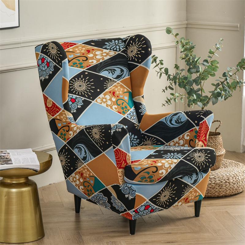 Stretch Spandex Nordic Floral Removable Wing Chair Cover, Relaxing Seat Covers Slipcovers For Armchairs