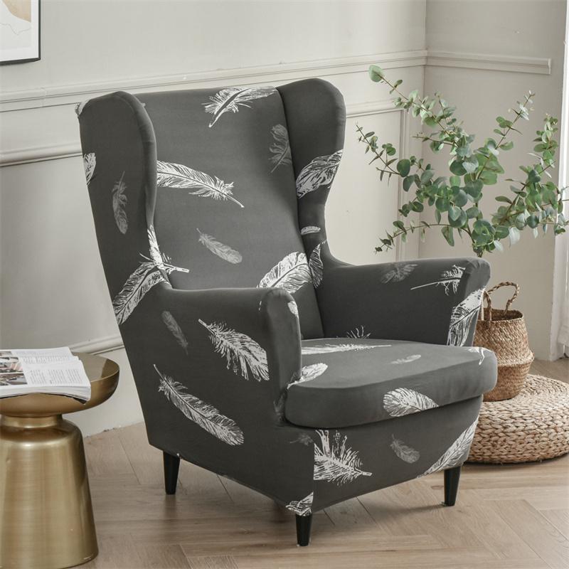 Stretch Spandex Nordic Floral Removable Wing Chair Cover, Relaxing Seat Covers Slipcovers For Armchairs