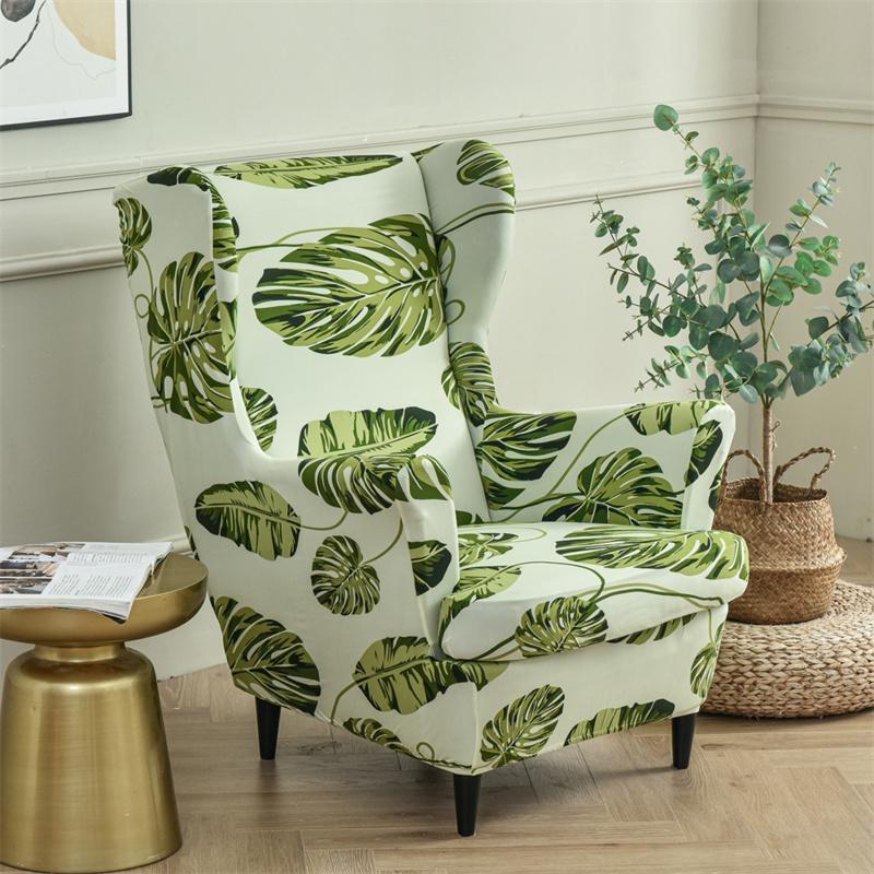 Stretch Spandex Nordic Floral Removable Wing Chair Cover, Relaxing Seat Covers Slipcovers For Armchairs