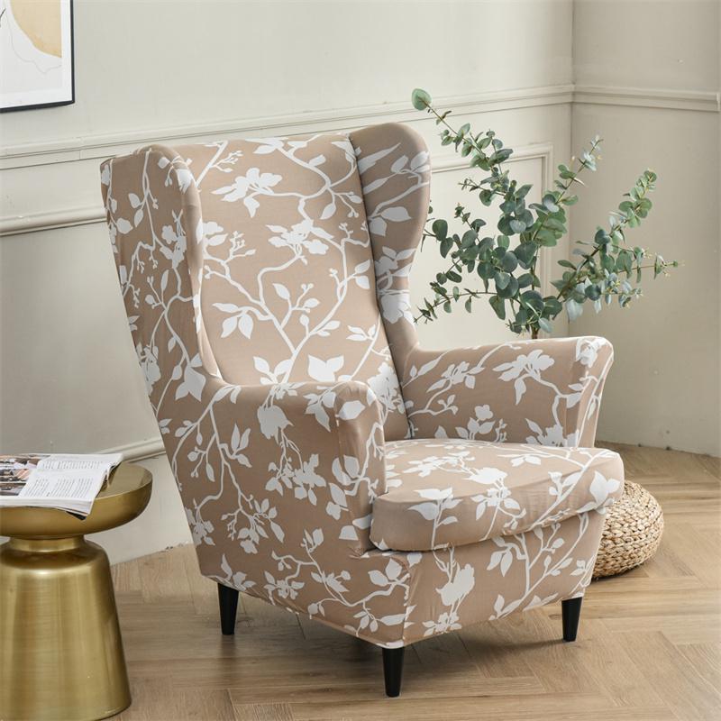 Stretch Spandex Nordic Floral Removable Wing Chair Cover, Relaxing Seat Covers Slipcovers For Armchairs