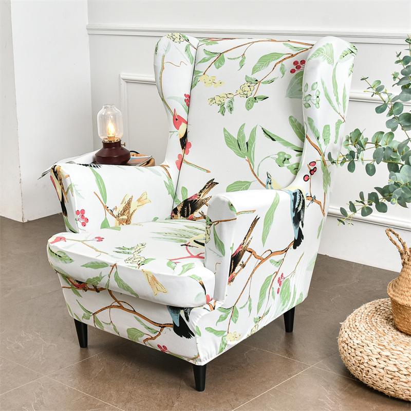 Stretch Spandex Nordic Floral Removable Wing Chair Cover, Relaxing Seat Covers Slipcovers For Armchairs