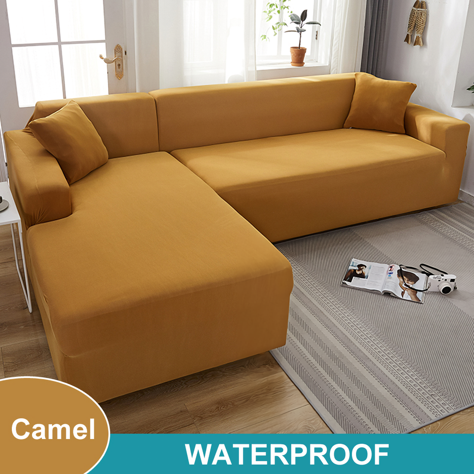Water Resistant Sofa Cover For Living Room - Elastic Solid L Shaped Corner Sofa Cover - Fits 1/2/3/4 Seater Sofa, Couch, Armchair
