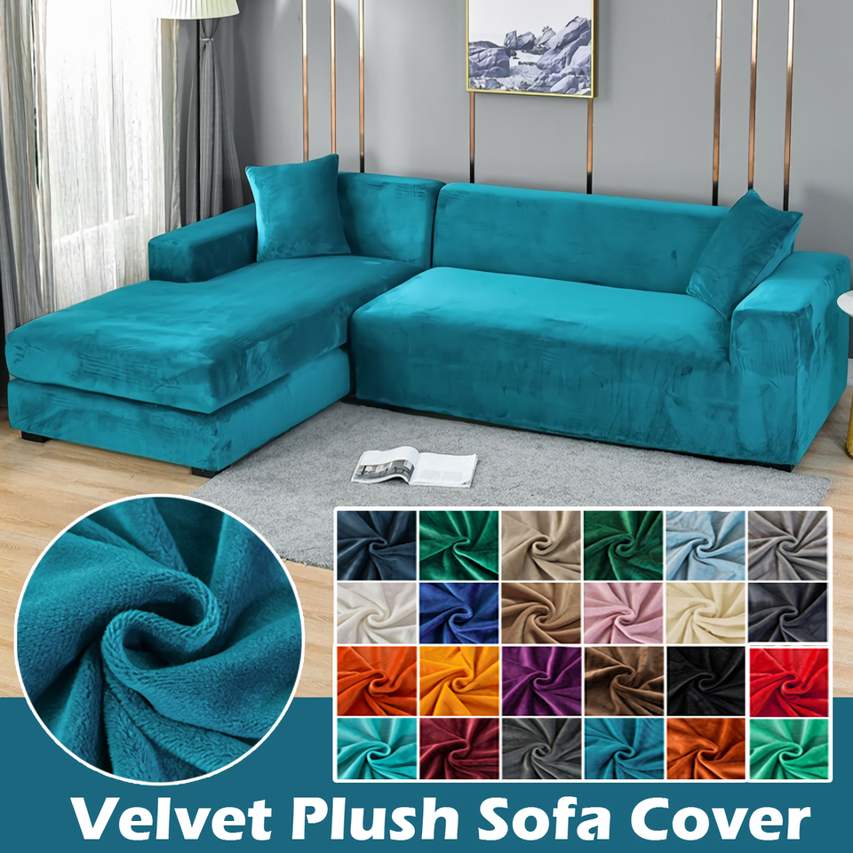 Stretchable Thick Velvet Sofa Cover For L Shaped Corner Sofa In Living Room Fits 1/2/3/4 Seater Couches
