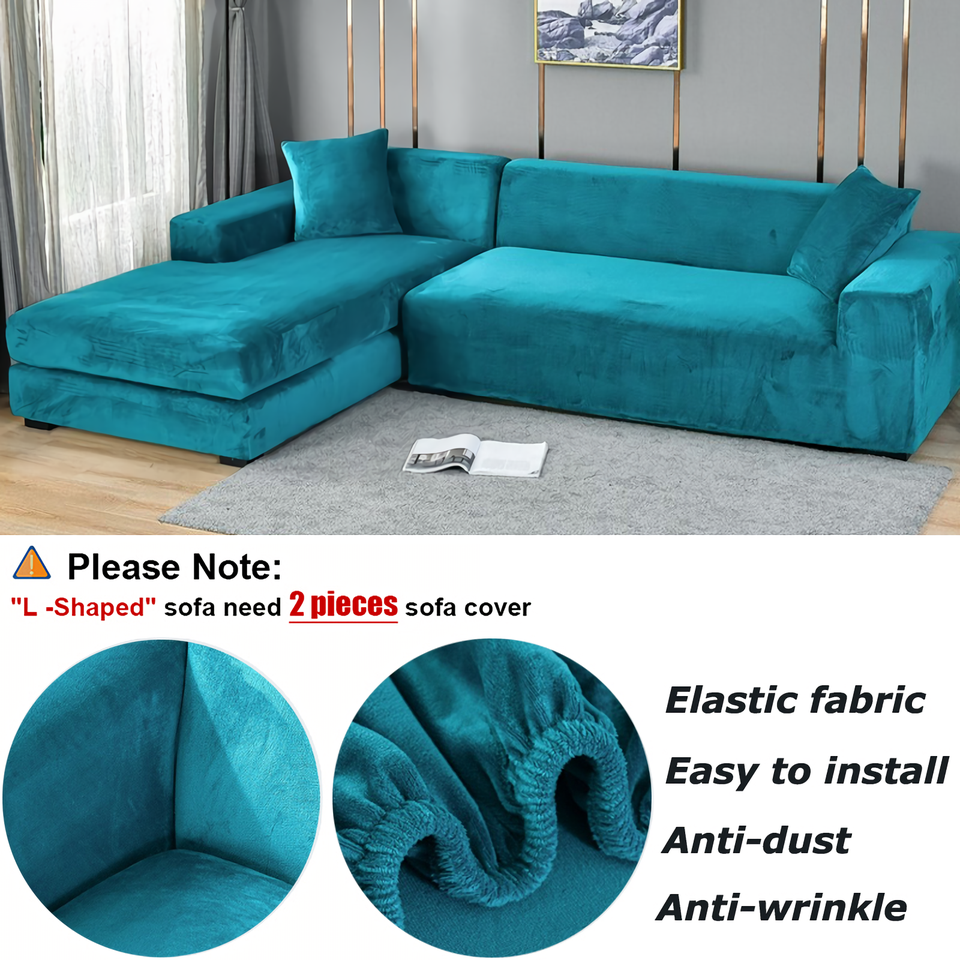 Stretchable Thick Velvet Sofa Cover For L Shaped Corner Sofa In Living Room Fits 1/2/3/4 Seater Couches