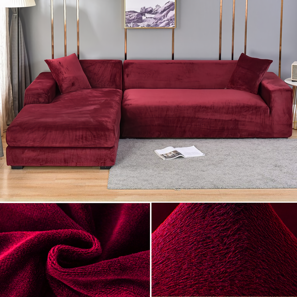 Stretchable Thick Velvet Sofa Cover For L Shaped Corner Sofa In Living Room Fits 1/2/3/4 Seater Couches