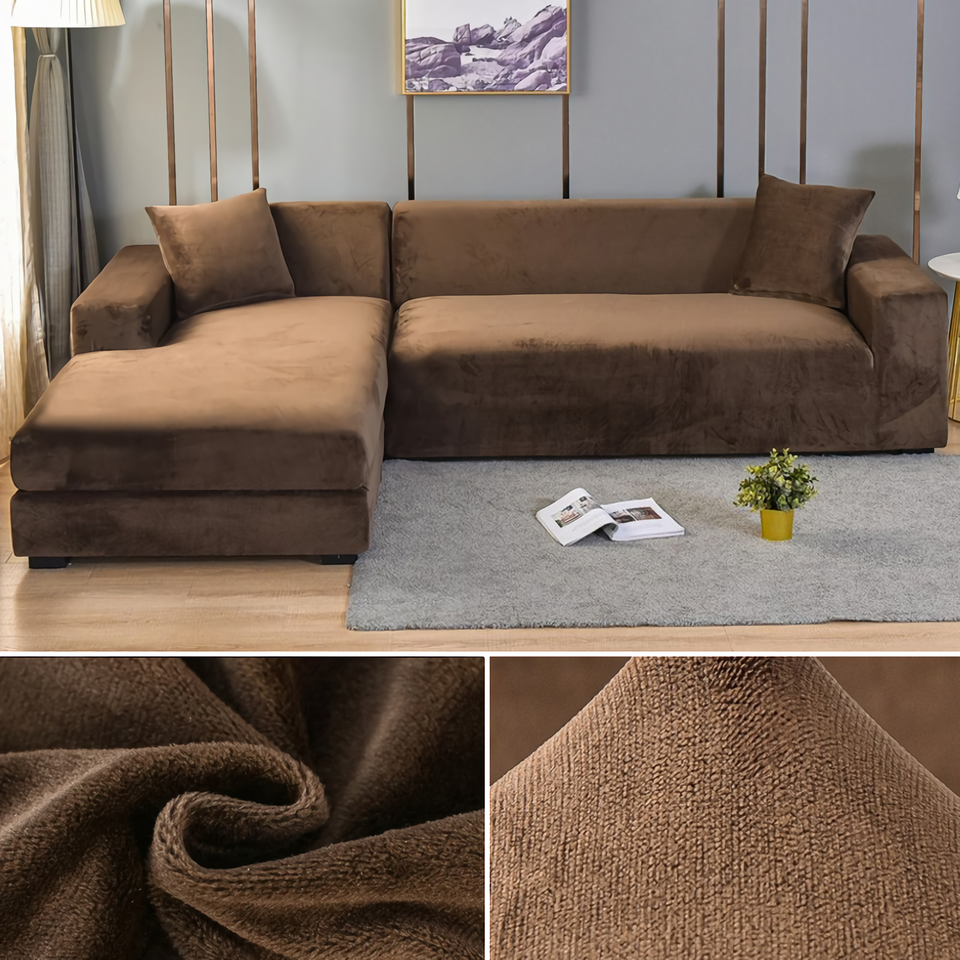 Stretchable Thick Velvet Sofa Cover For L Shaped Corner Sofa In Living Room Fits 1/2/3/4 Seater Couches