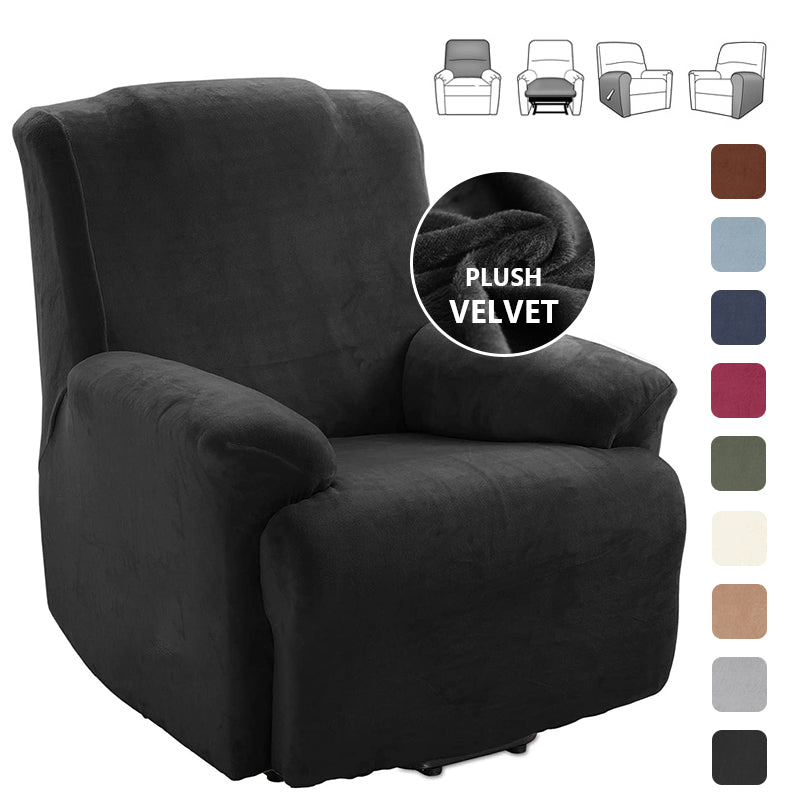 Kas Soft Plush Velvet Recliner Chair Cover - Fleece Armchair Slipcover With Pocket - 4 Pieces Furniture Cover Protector For Reclining Chair