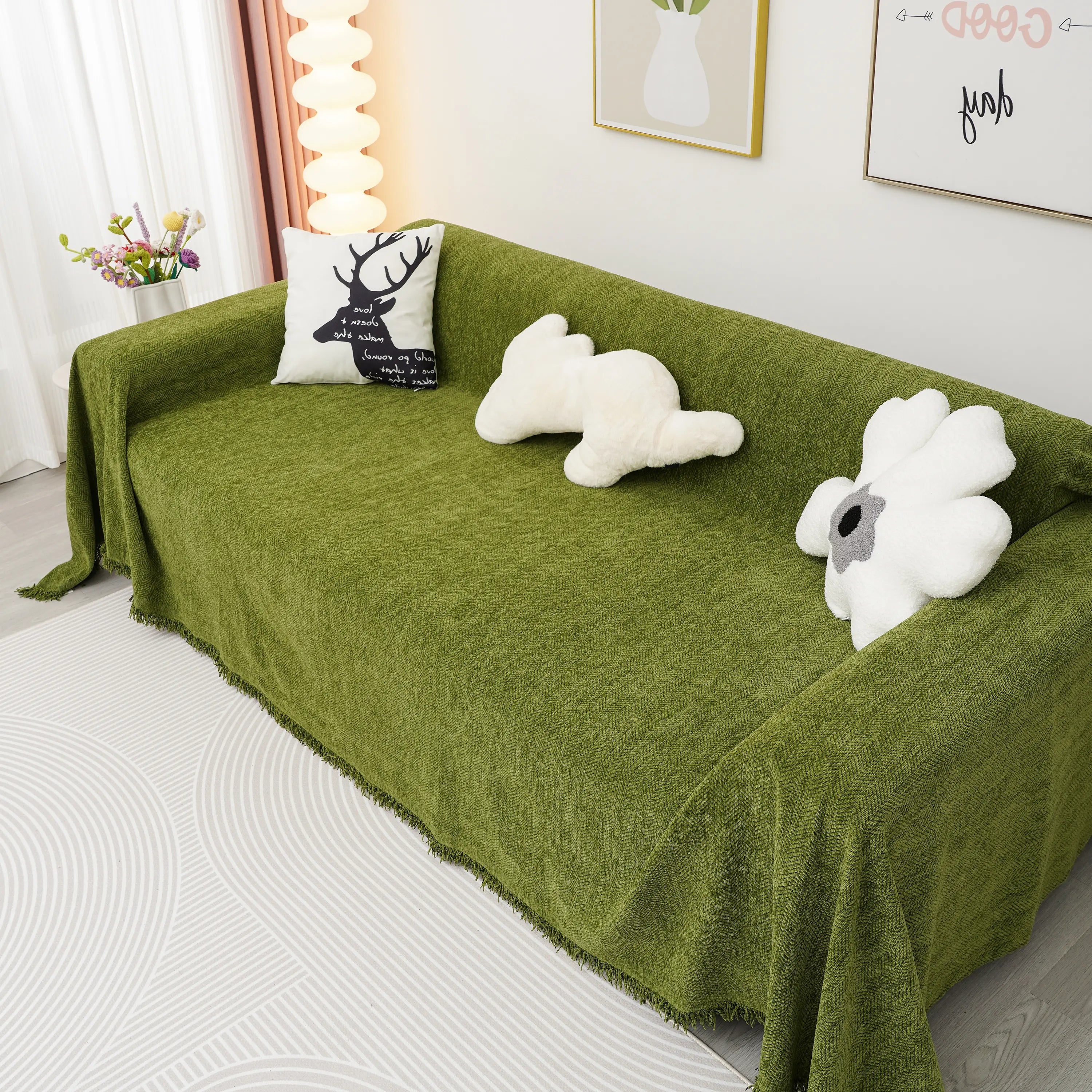 Chenille Herringbone Couch Cover Blanket, Sectional With Washable Covers, Furniture Covers For Sofas