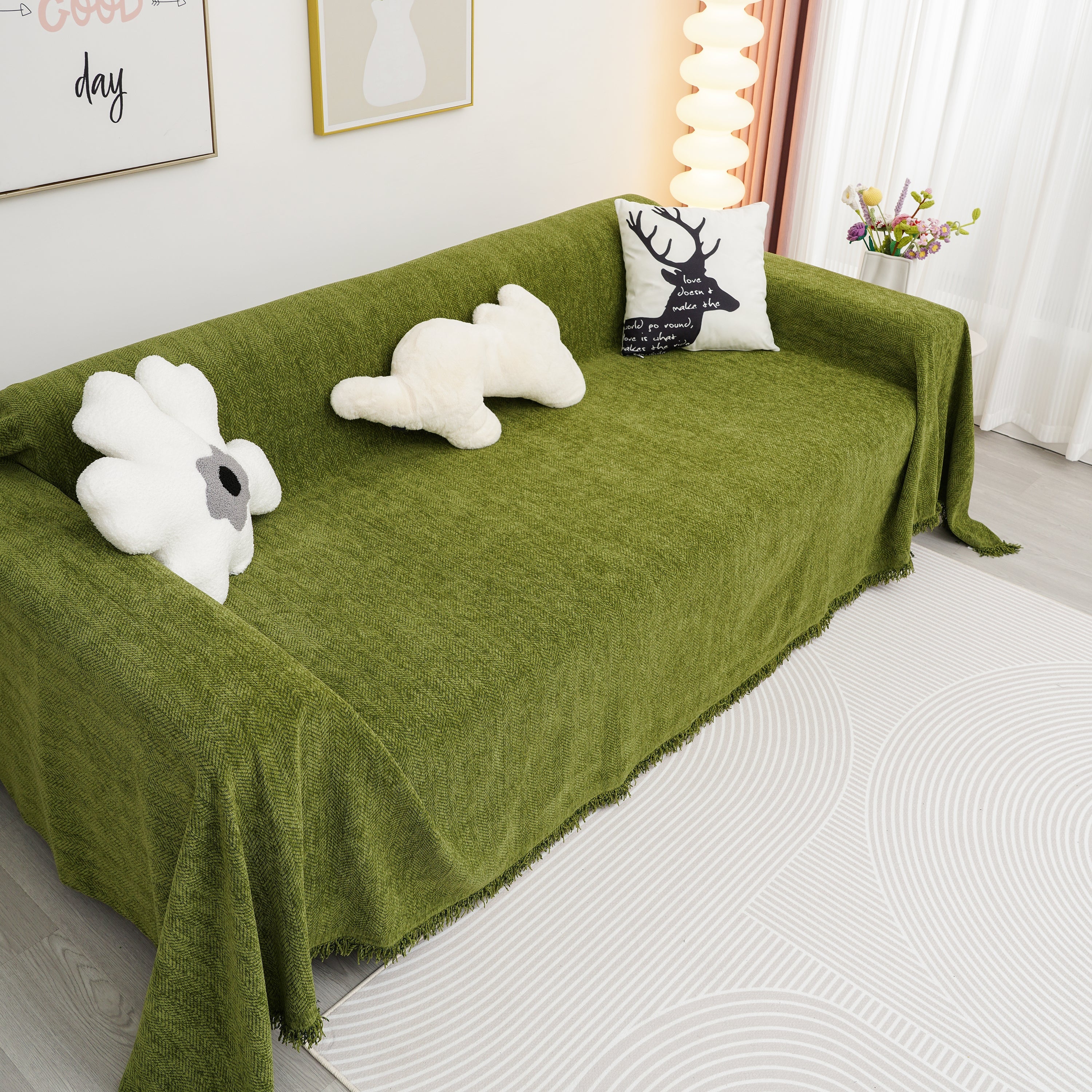 Chenille Herringbone Couch Cover Blanket, Sectional With Washable Covers, Furniture Covers For Sofas