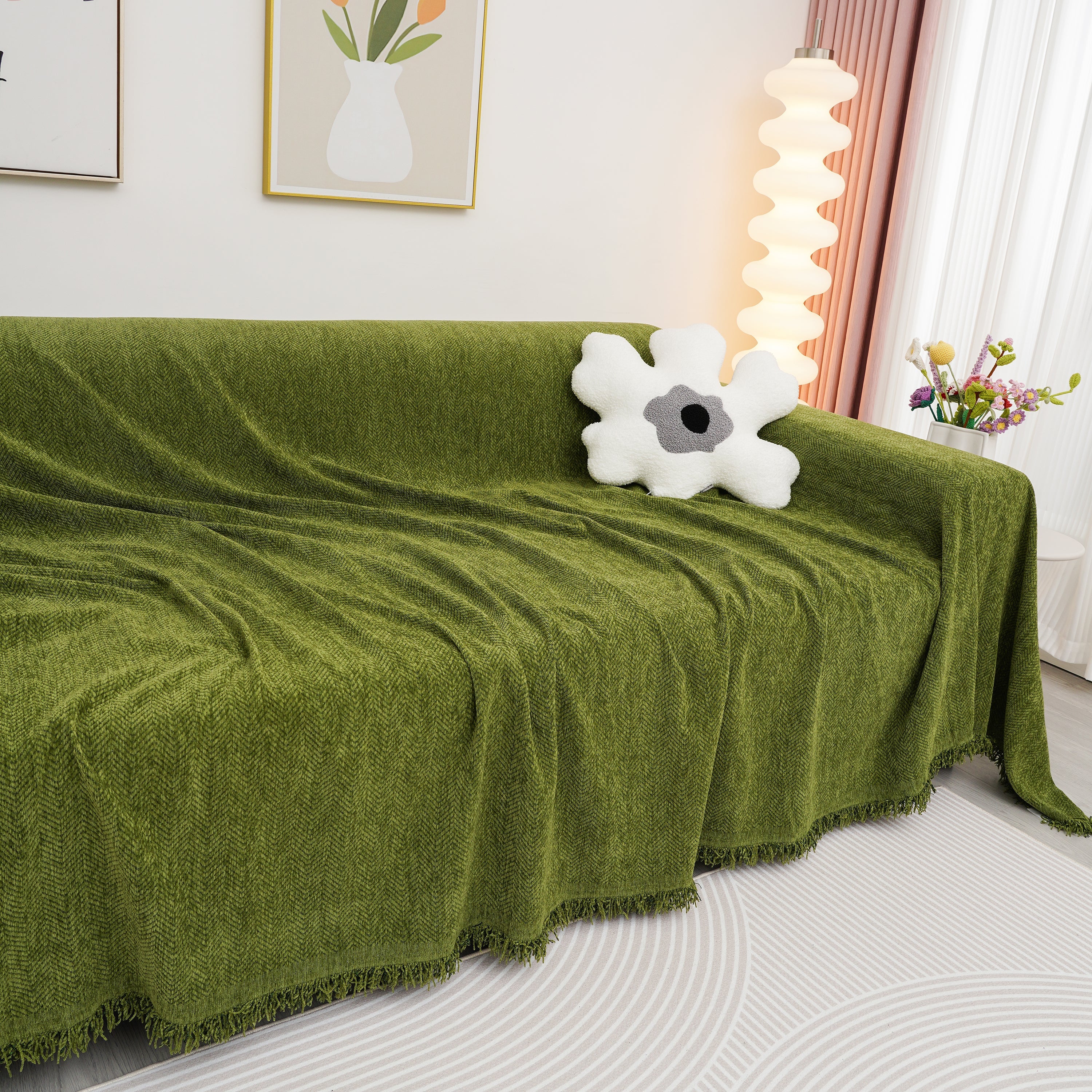 Chenille Herringbone Couch Cover Blanket, Sectional With Washable Covers, Furniture Covers For Sofas