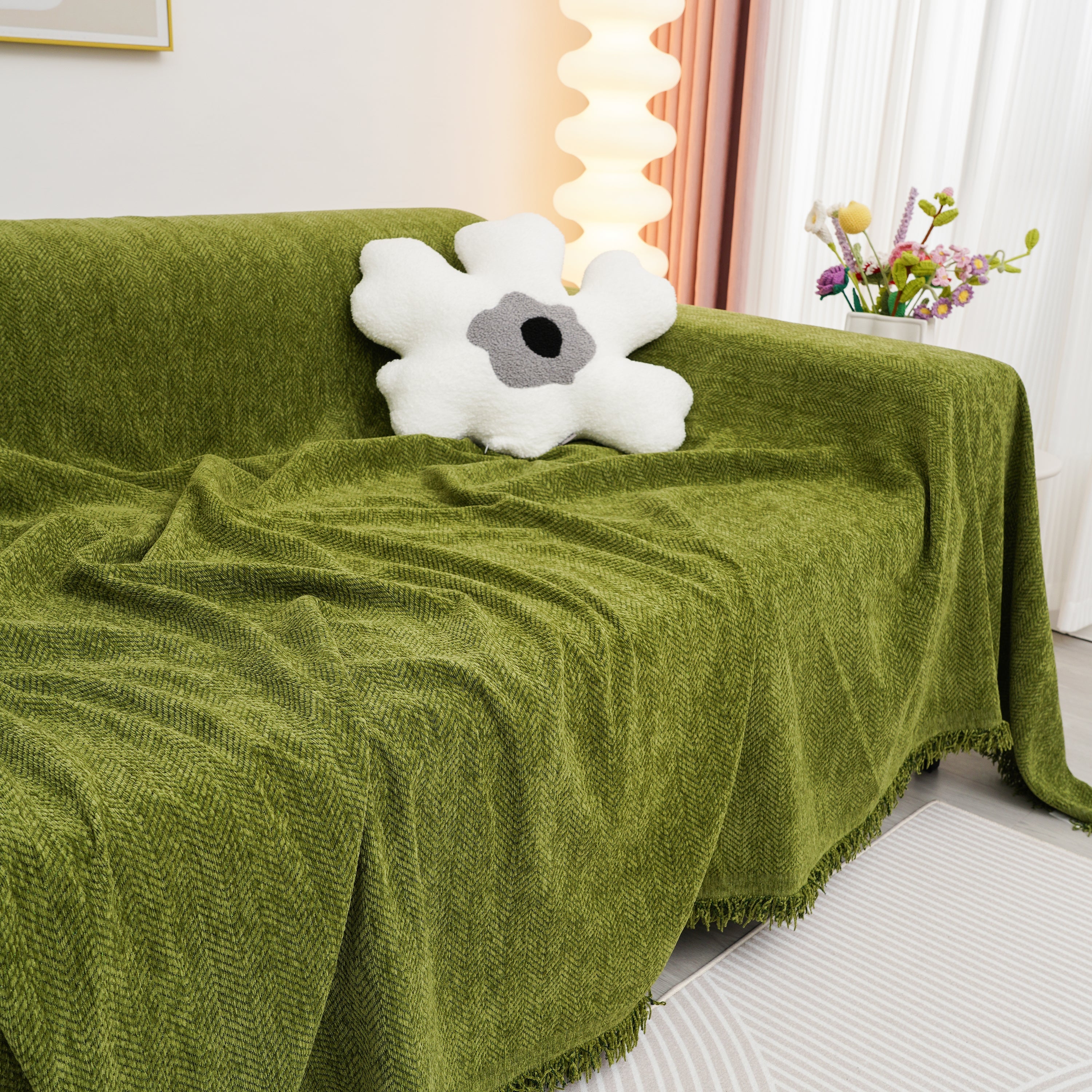Chenille Herringbone Couch Cover Blanket, Sectional With Washable Covers, Furniture Covers For Sofas