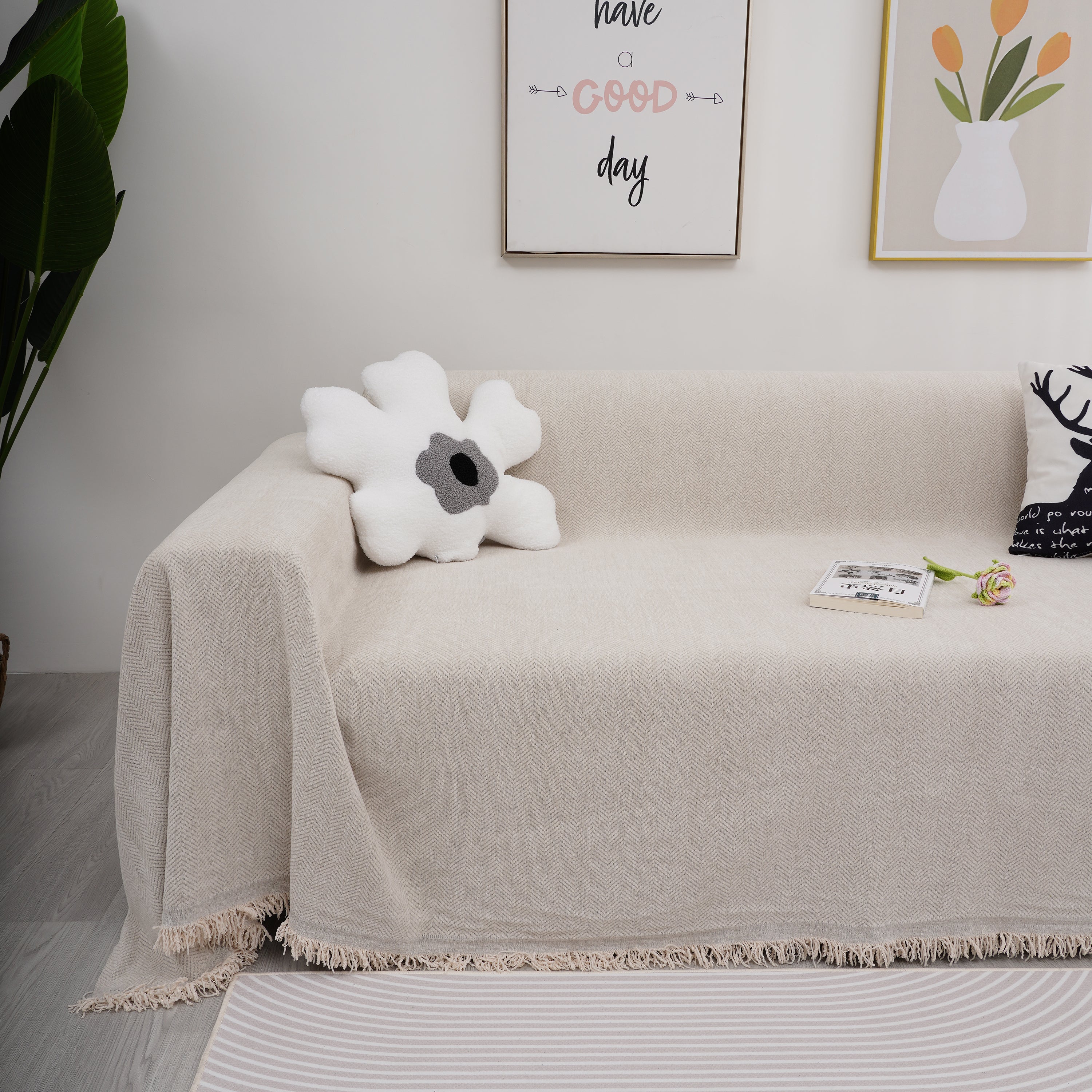 Chenille Herringbone Couch Cover Blanket, Sectional With Washable Covers, Furniture Covers For Sofas