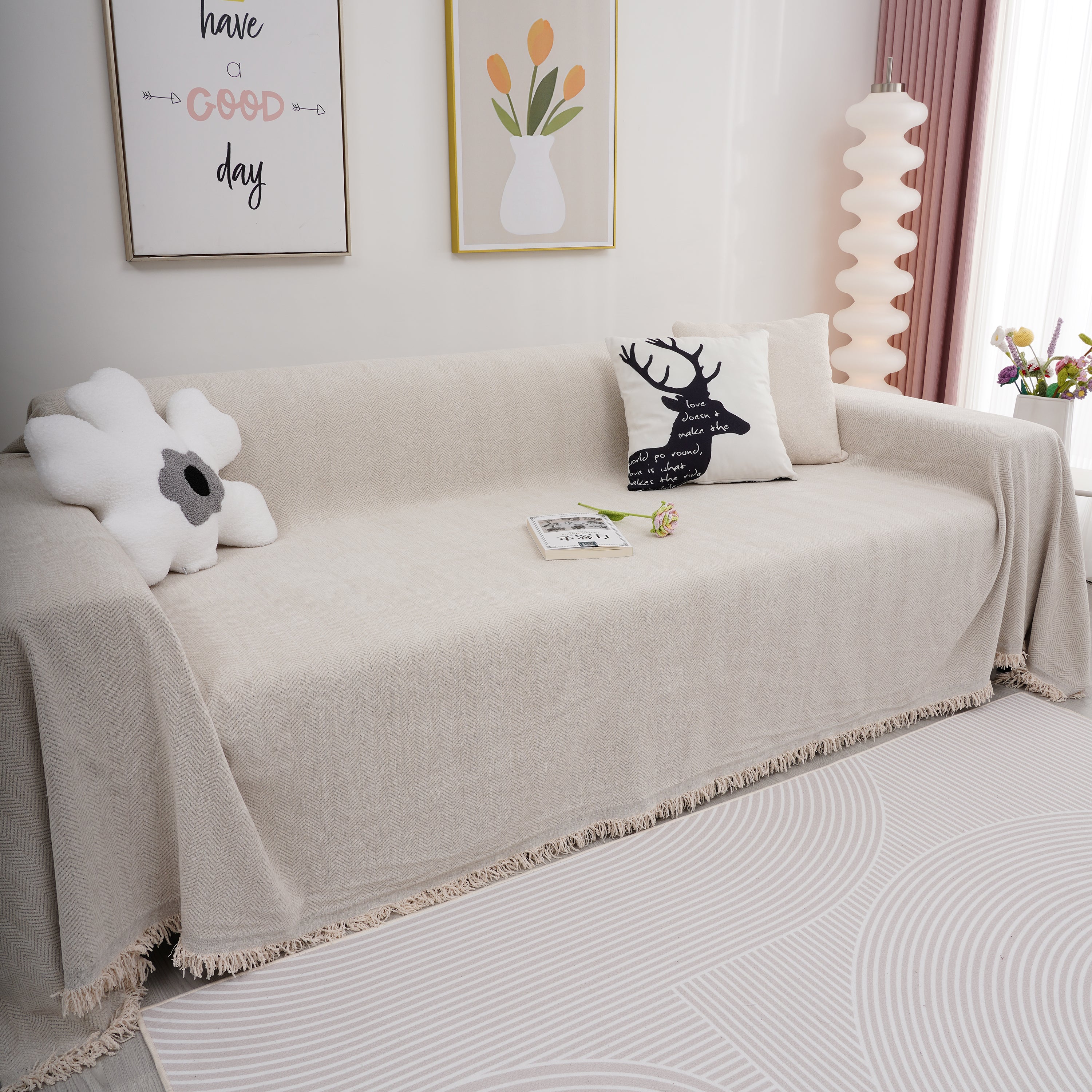 Chenille Herringbone Couch Cover Blanket, Sectional With Washable Covers, Furniture Covers For Sofas