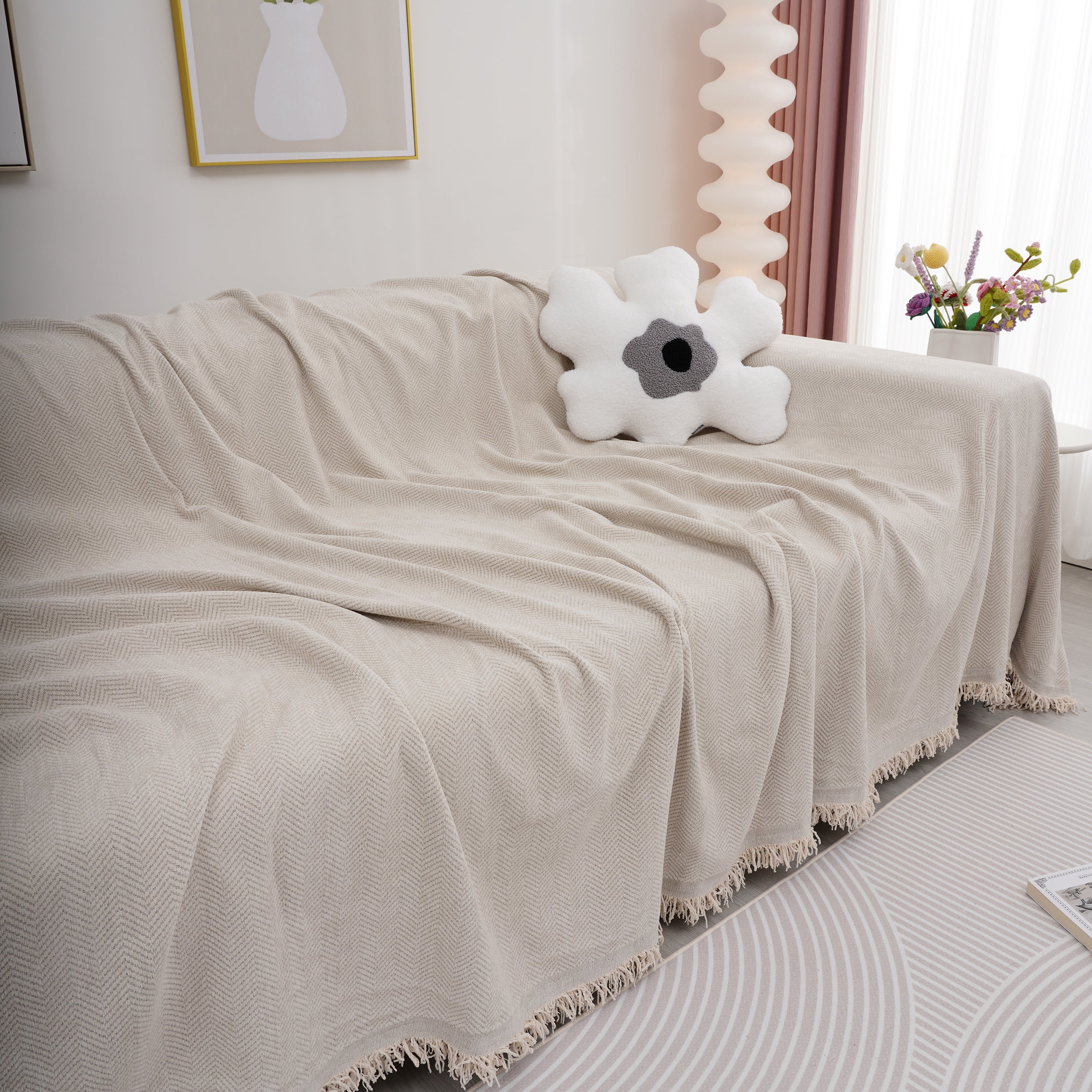 Chenille Herringbone Couch Cover Blanket, Sectional With Washable Covers, Furniture Covers For Sofas