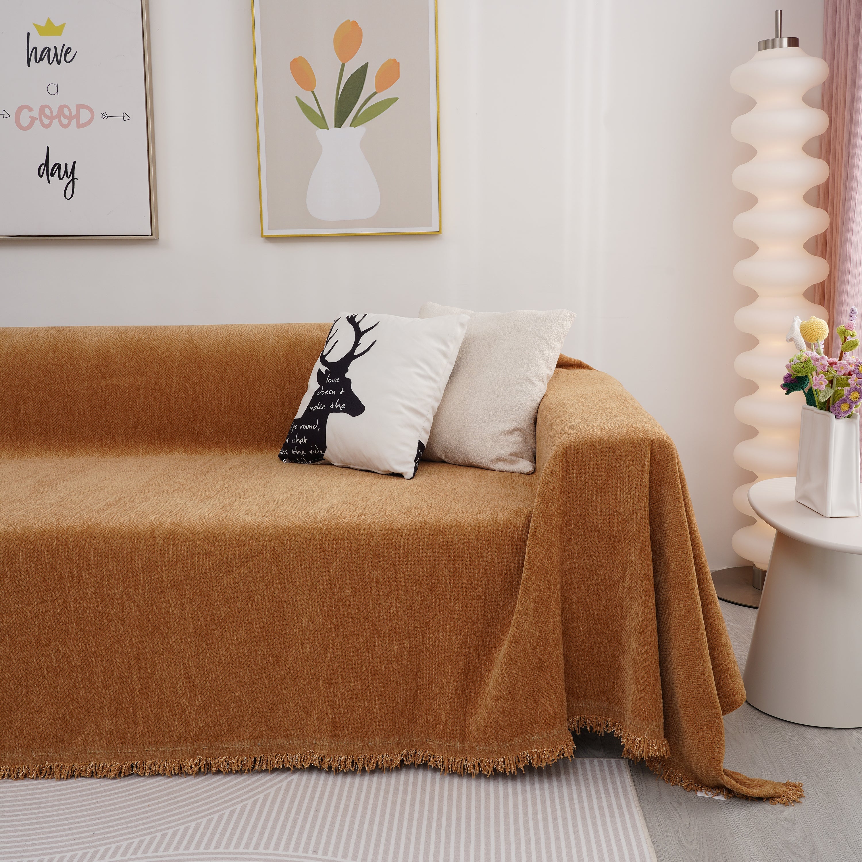 Chenille Herringbone Couch Cover Blanket, Sectional With Washable Covers, Furniture Covers For Sofas