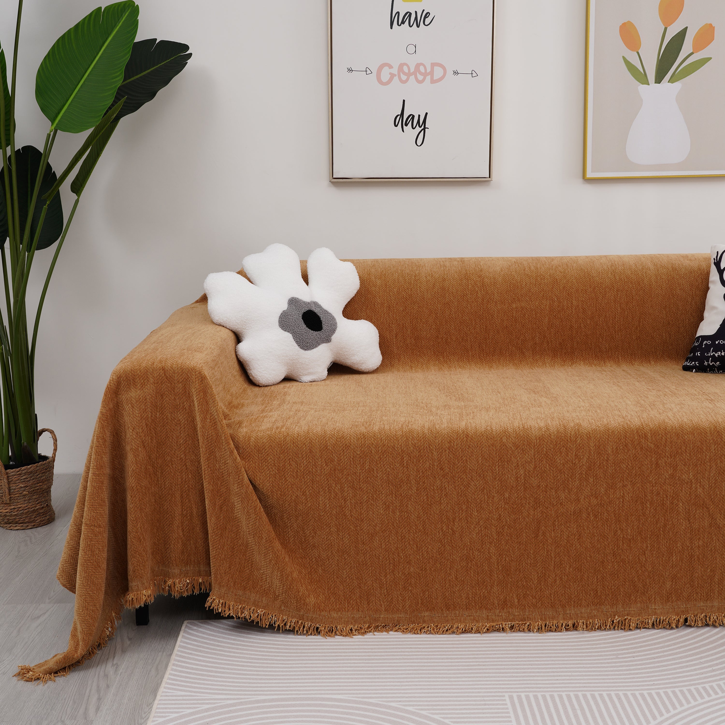 Chenille Herringbone Couch Cover Blanket, Sectional With Washable Covers, Furniture Covers For Sofas