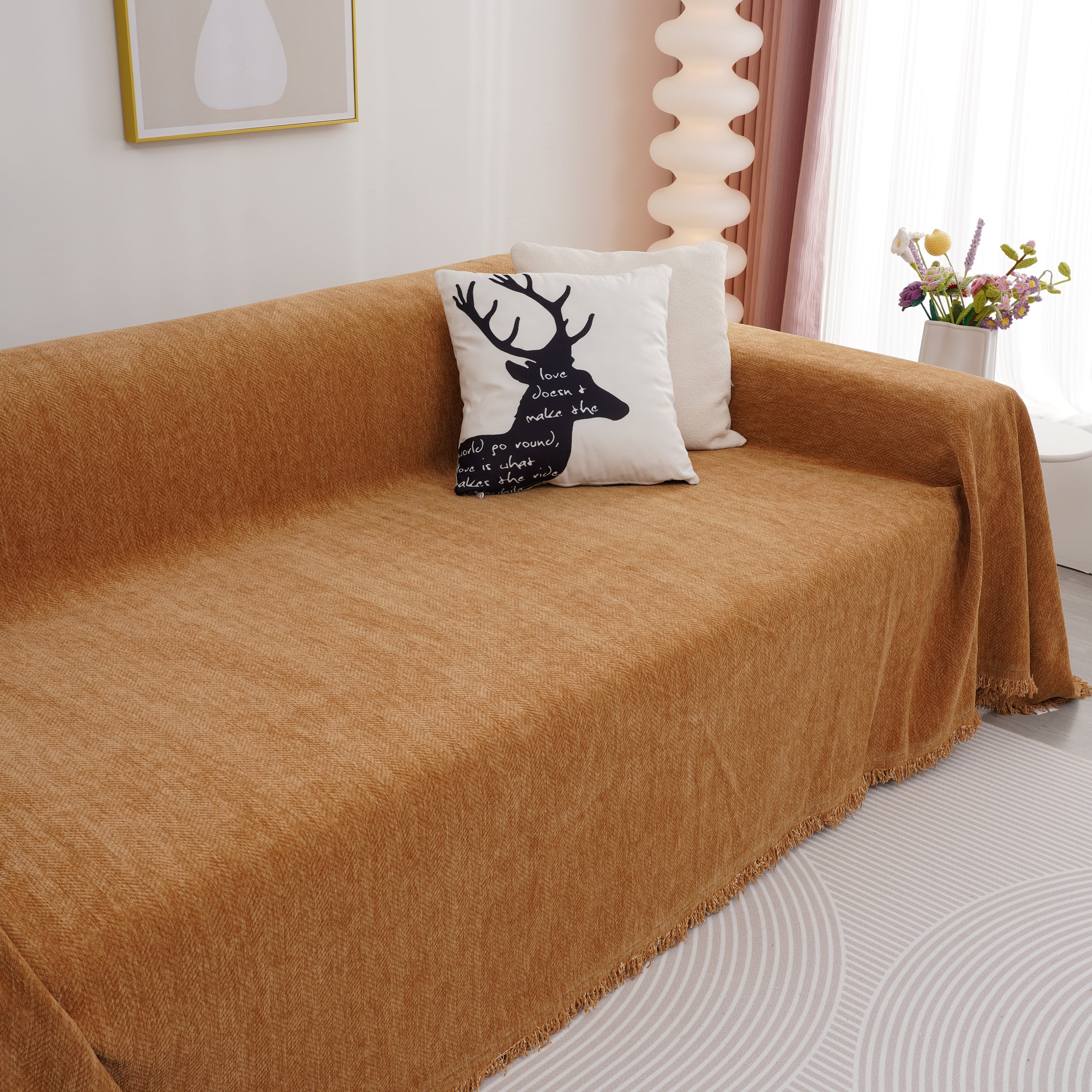 Chenille Herringbone Couch Cover Blanket, Sectional With Washable Covers, Furniture Covers For Sofas