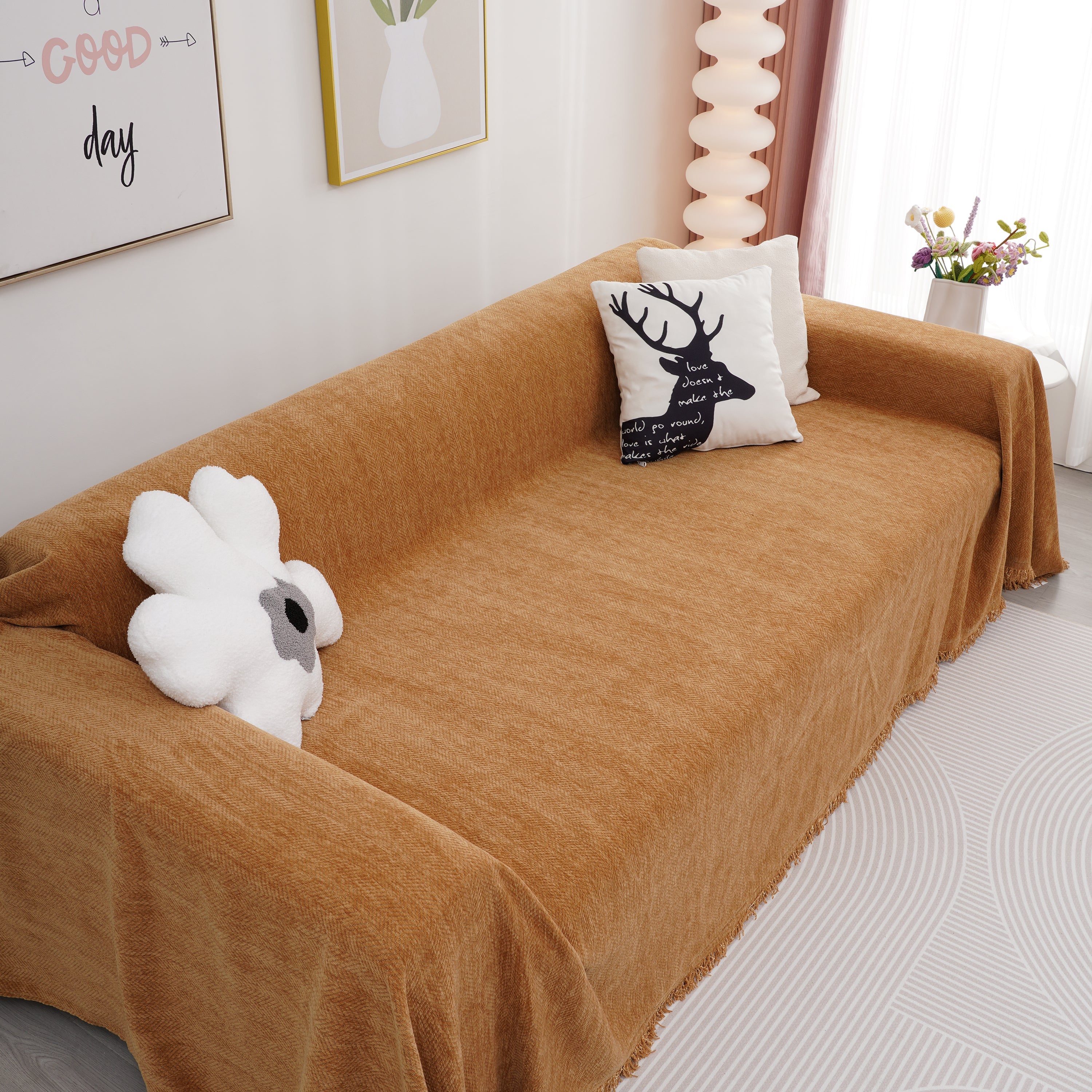 Chenille Herringbone Couch Cover Blanket, Sectional With Washable Covers, Furniture Covers For Sofas