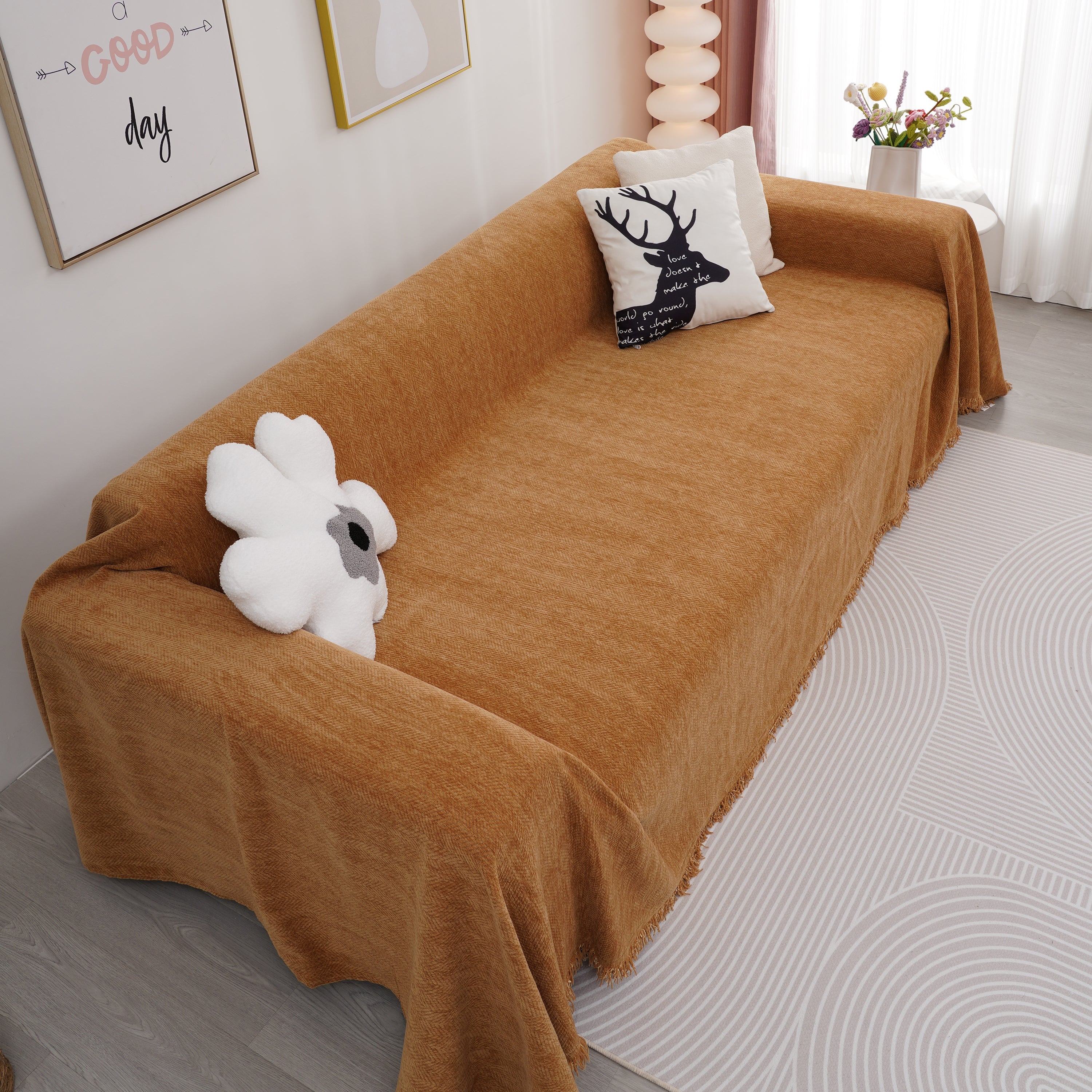 Chenille Herringbone Couch Cover Blanket, Sectional With Washable Covers, Furniture Covers For Sofas